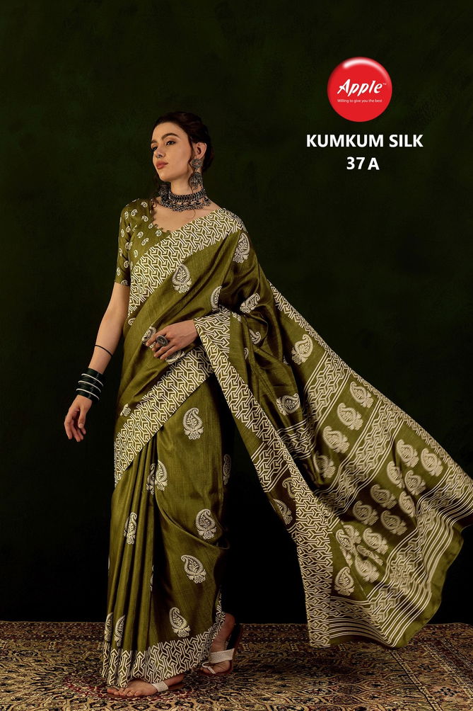 Kumkum 37 By Apple Cotton Blend Printed Sarees Wholesale Market In Surat
